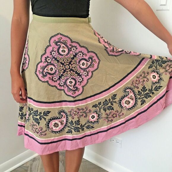 2 Hippie Skirts FUNKY PEOPLE Green Paisley M & INDIAN 2-way Orange Silk Wrap OS - Picture 3 of 14